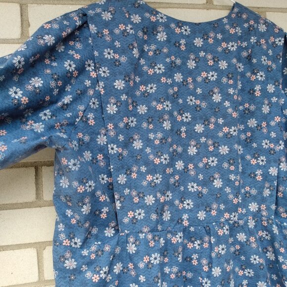 Amish Mennonite Cape Dress PLUS SIZE 44" B 41" W Blue Pink Floral Handmade - Picture 9 of 10